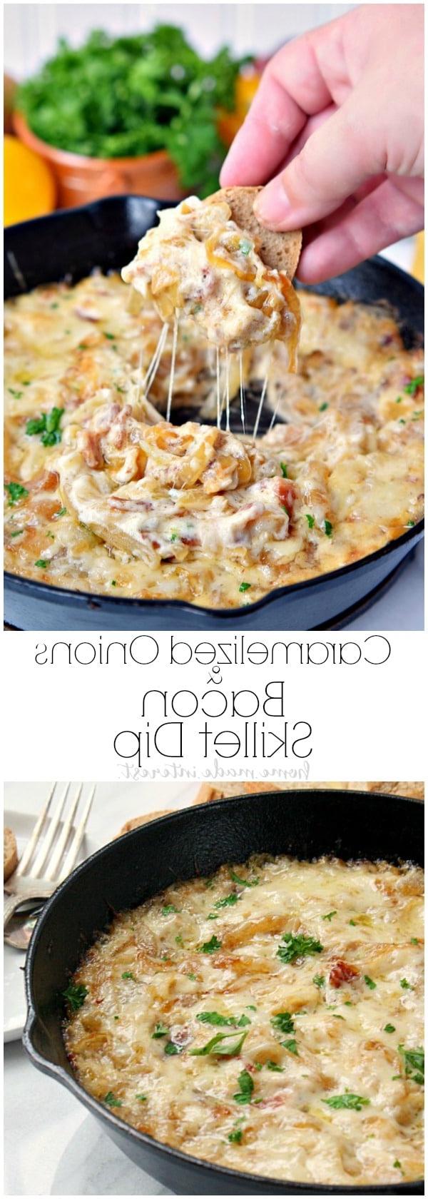 Dieser Karamellisierter Zwiebel-Speck-Dip wird mit süßen Zwiebeln, rauchigem Speck und viel Käse zubereitet! Dieses einfache hausgemachte heiße Dip-Rezept wird mit karamellisierten Zwiebeln zubereitet und perfekt käsig und zäh gebacken. Machen Sie dies als Vorspeise für Weihnachten oder Silvester oder für Ihre nächste Spieltagsparty oder Super Bowl Party! #Dip #KaramellisierteZwiebeln #HeißerDip #FootballFood #PartyFood #Käse #Speck #Hausgemacht