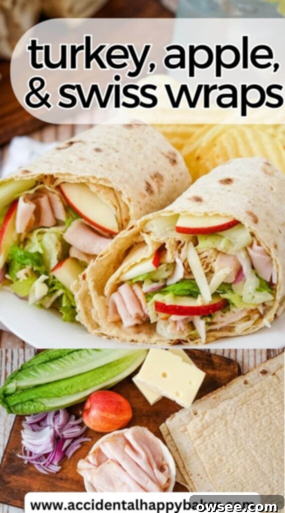 Crisp Turkey Apple Swiss Wraps 14 An easy lunch recipe to jazz up your lunchbox. Crunchy and sweet, savory and filling with turkey, apples, swiss cheese, red onions and lettuce tossed in a homemade honey mustard vinaigrette, this turkey wrap makes a delicious and healthy choice for lunches.