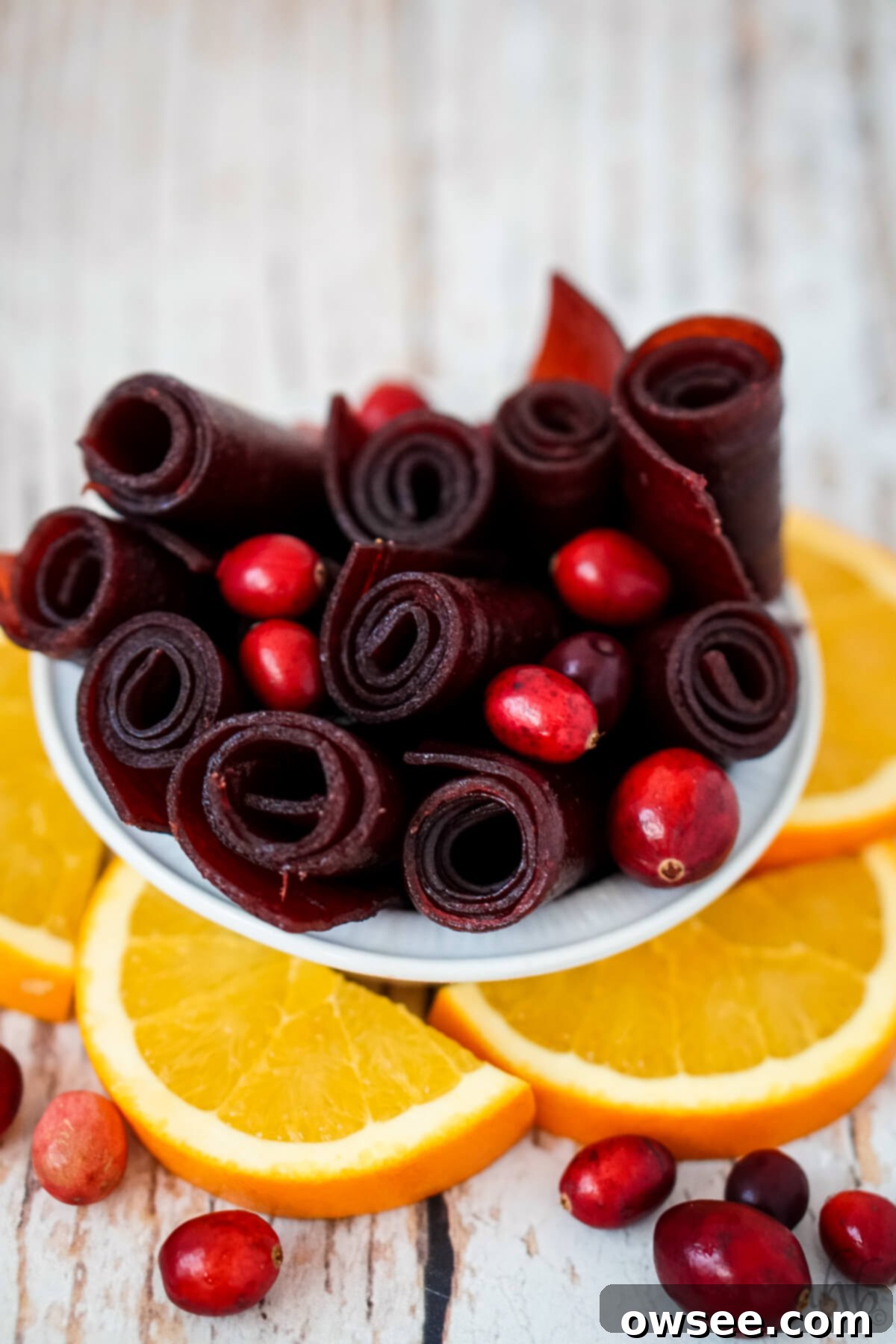 Zesty Cranberry Orange Fruit Strips 9 Delicious Cranberry Orange Fruit Leather rolls ready to be enjoyed.