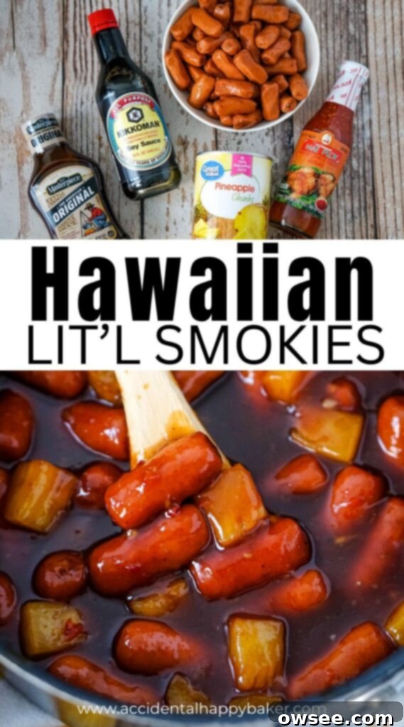 Hawaiian Little Smokies 11 Lit’l Smokies are simmered in a sweet and spicy sauce with pineapple chunks for a fun Hawaiian flair. These Hawaiian Lit’l Smokies make a great appetizer for your next bbq or party and are absolutely perfect for any Luau themed gathering!