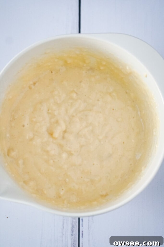 The dry ingredients are added to form a batter.