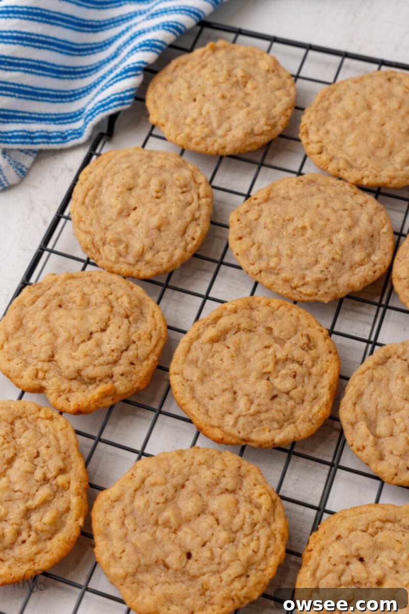 Iced Oatmeal Cookies-8 Cookies cool on a cooling rack.