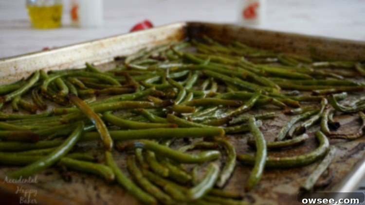 Oven Roasted Green Beans, perfectly cooked and garnished