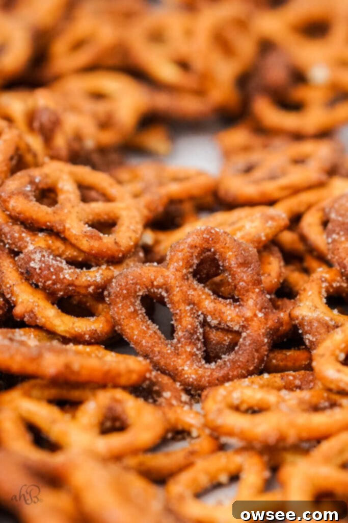 The seasoned pretzels are spread on baking sheet to dry. 