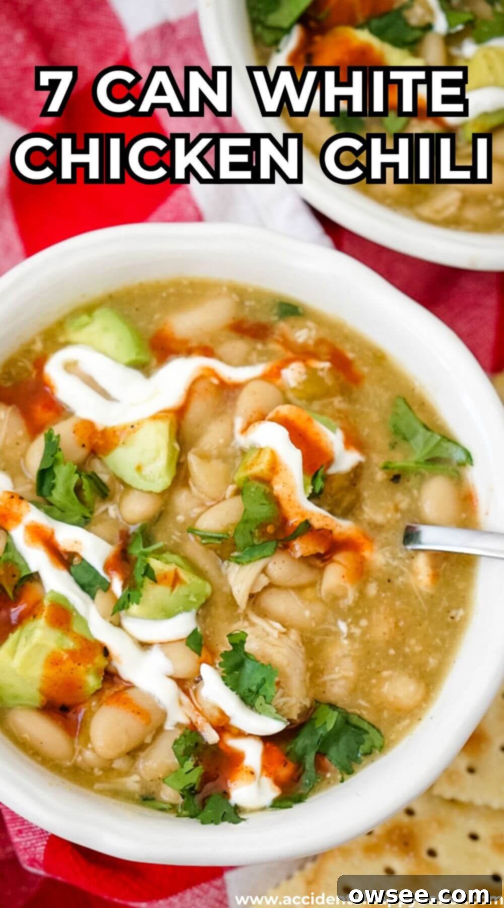 No-Fuss 7 Can Chicken Chili 9 Cozy, creamy, and packed with flavor, this 7 Can White Chicken Chili is a weeknight game changer! Everything in this recipe is shelf-stable and pantry-friendly, making it perfect for last-minute meals. With just a few minutes of prep, you’ll have a hearty, satisfying chili simmering away— the hardest part is opening the cans!