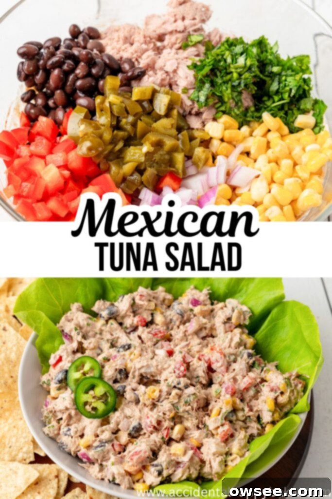 Vibrant Mexican Tuna Medley 10 This creamy, crunchy and colorful Mexican Tuna salad will change the way you think about tuna! Scoop it up with tortilla chips or veggies for a quick and easy snack, use it as a filling for lettuce wraps or tostadas! There are so many ways to enjoy this recipe.