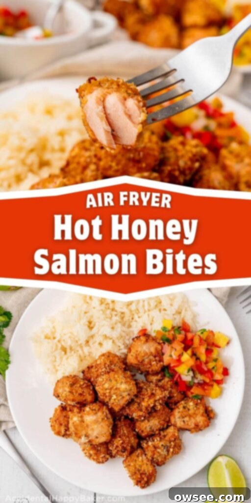Air Fryer Hot Honey Salmon Bites 11 A stunning close-up of a stack of golden-brown Air Fryer Hot Honey Salmon Bites, showcasing their perfectly crisp edges and appealing glaze.