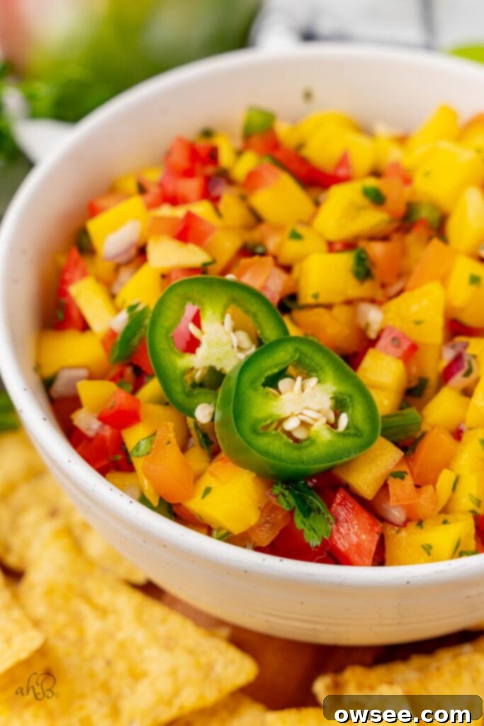Tropical Heat Mango Salsa 8 Let the salsa sit for a few minutes to let the flavors blend before serving!