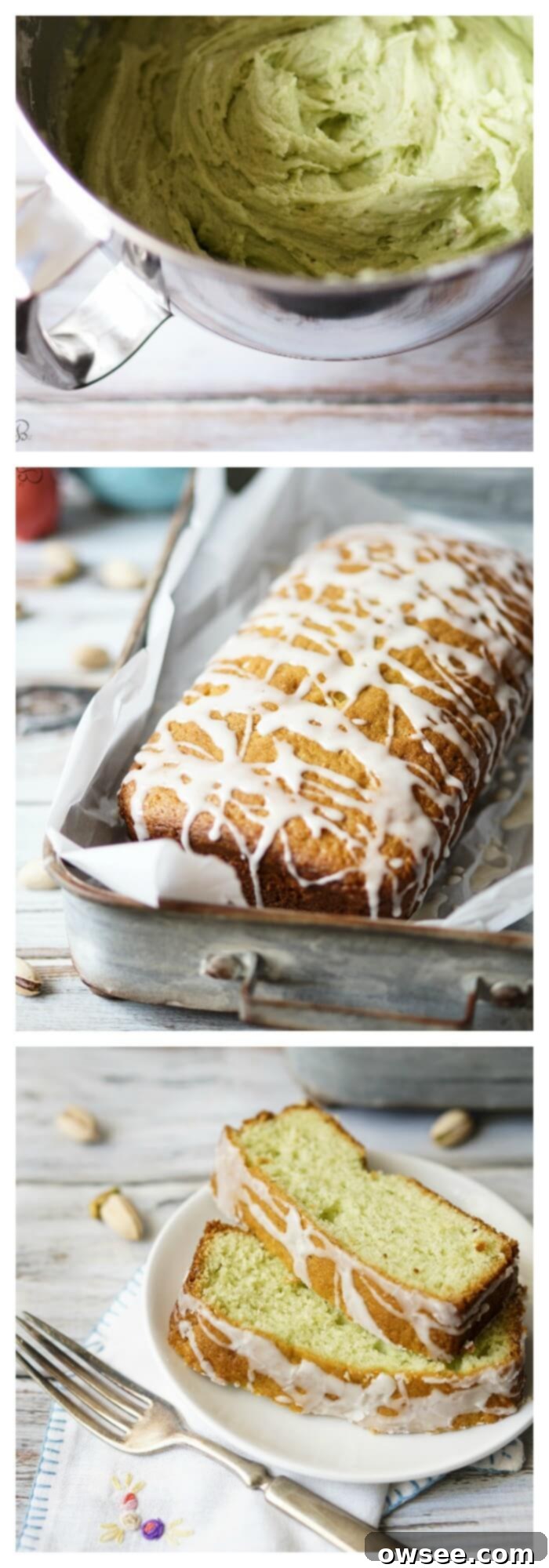 Velvety Pistachio Pound Cake 2 Pistachio Pudding Pound Cake with a delicate green hue and glaze drizzle