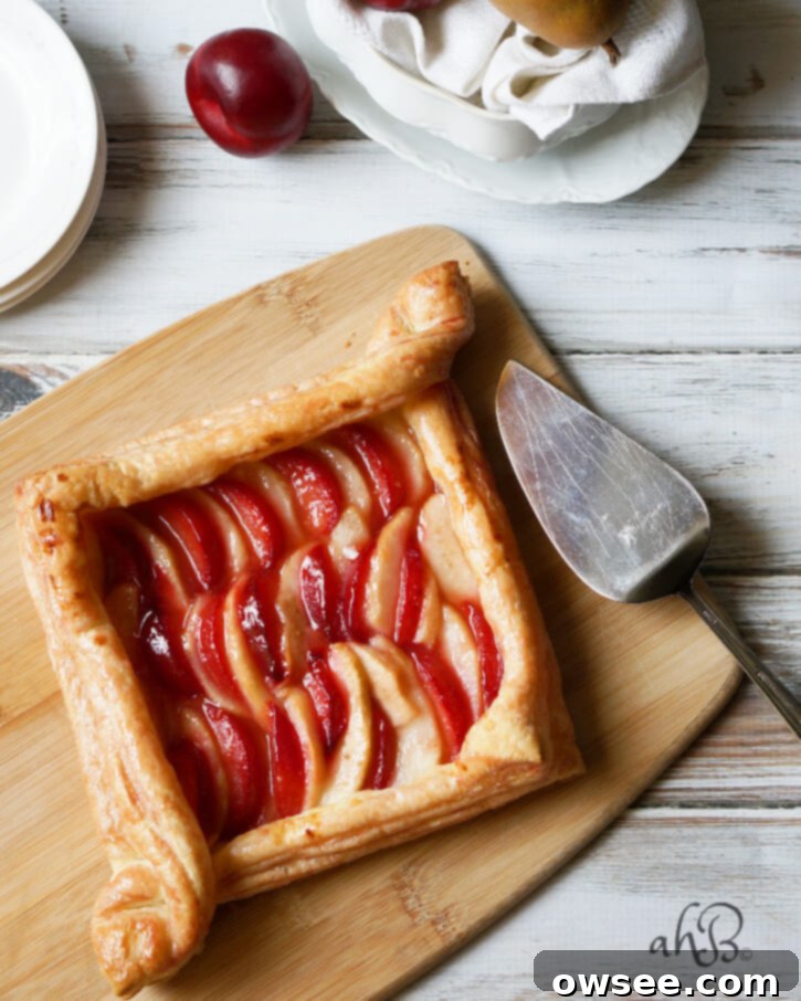 Finished Pear and Plum Galette with a shiny glaze
