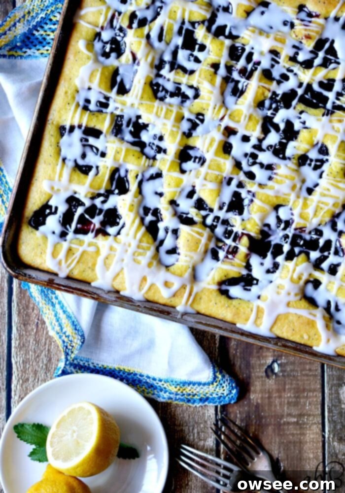 Bright and zesty Lemon Poppy Seed Blueberry Squares with lemon glaze, perfect for a gathering.