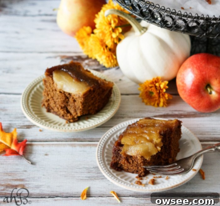 Slice of Apple Upside Down Gingerbread with warm spices