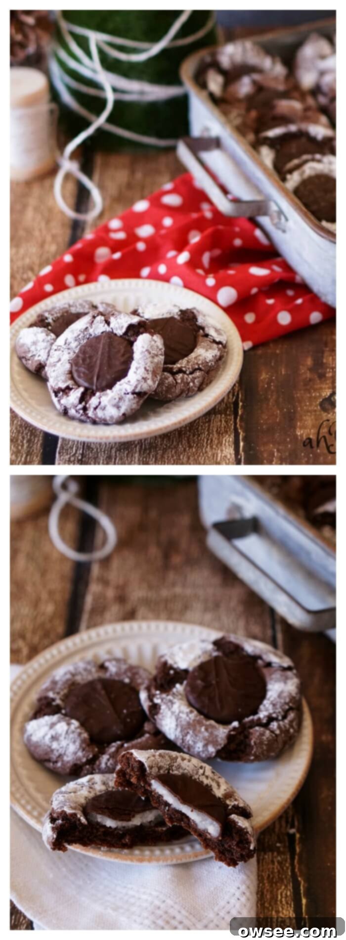 Peppermint Fudge-Filled Crinkles 2 Mint Middle Fudge Crinkle Cookies