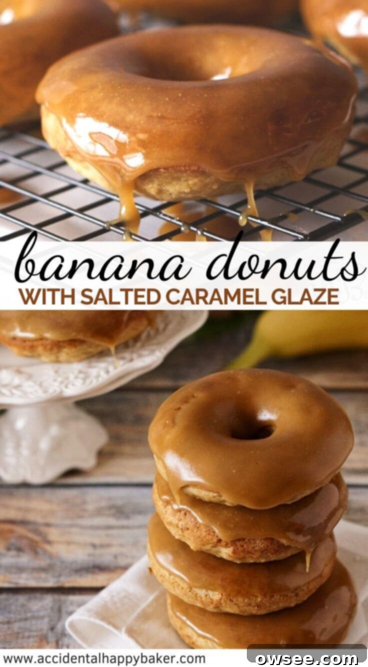 Moist banana bread-like donut dipped in a gorgeous buttery dark caramel glaze that sets up so pretty, with a pinch of salt to even out the sweetness. #bananadonuts