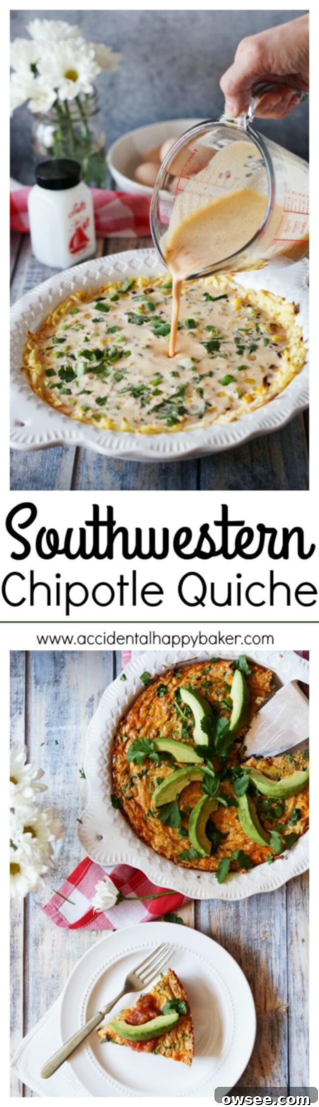 Desert Spice Quiche 2 Spicy and smoky chipotles bring the flavor in this veggie loaded Southwestern Chipotle Quiche. Full of roasted corn, black beans, green onions, cheddar and a hashbrown potato crust. Recipe on www.accidentalhappybaker.com @AHBamy #ad #VivaLaMorena