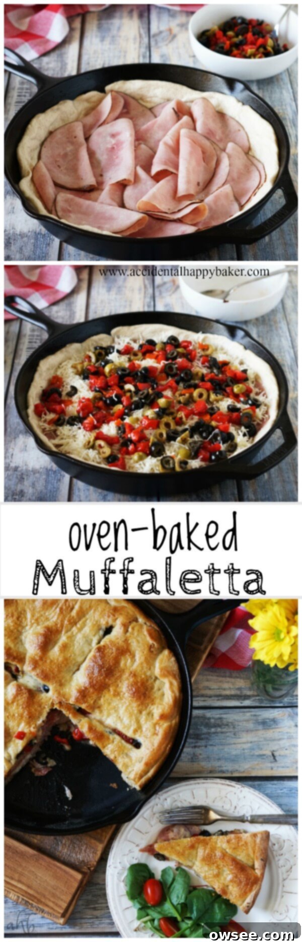 Baked Muffaletta 2 Baked Muffaletta with Layers of Meats and Cheese