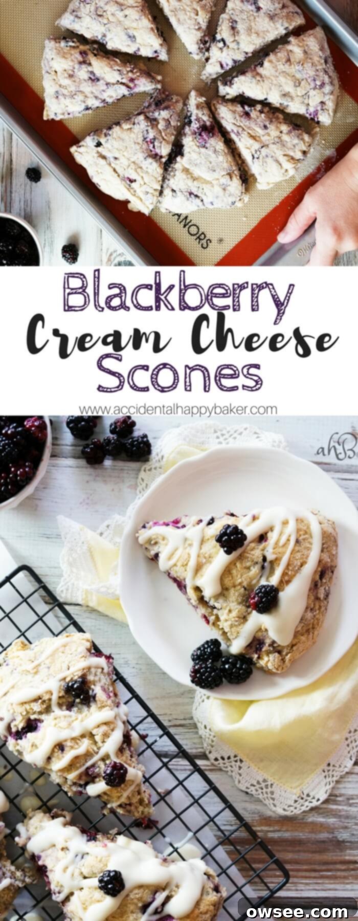 Luscious Blackberry Cream Cheese Scones 2 A beautifully styled blackberry cream cheese scone, drizzled with glaze, ready to be enjoyed.