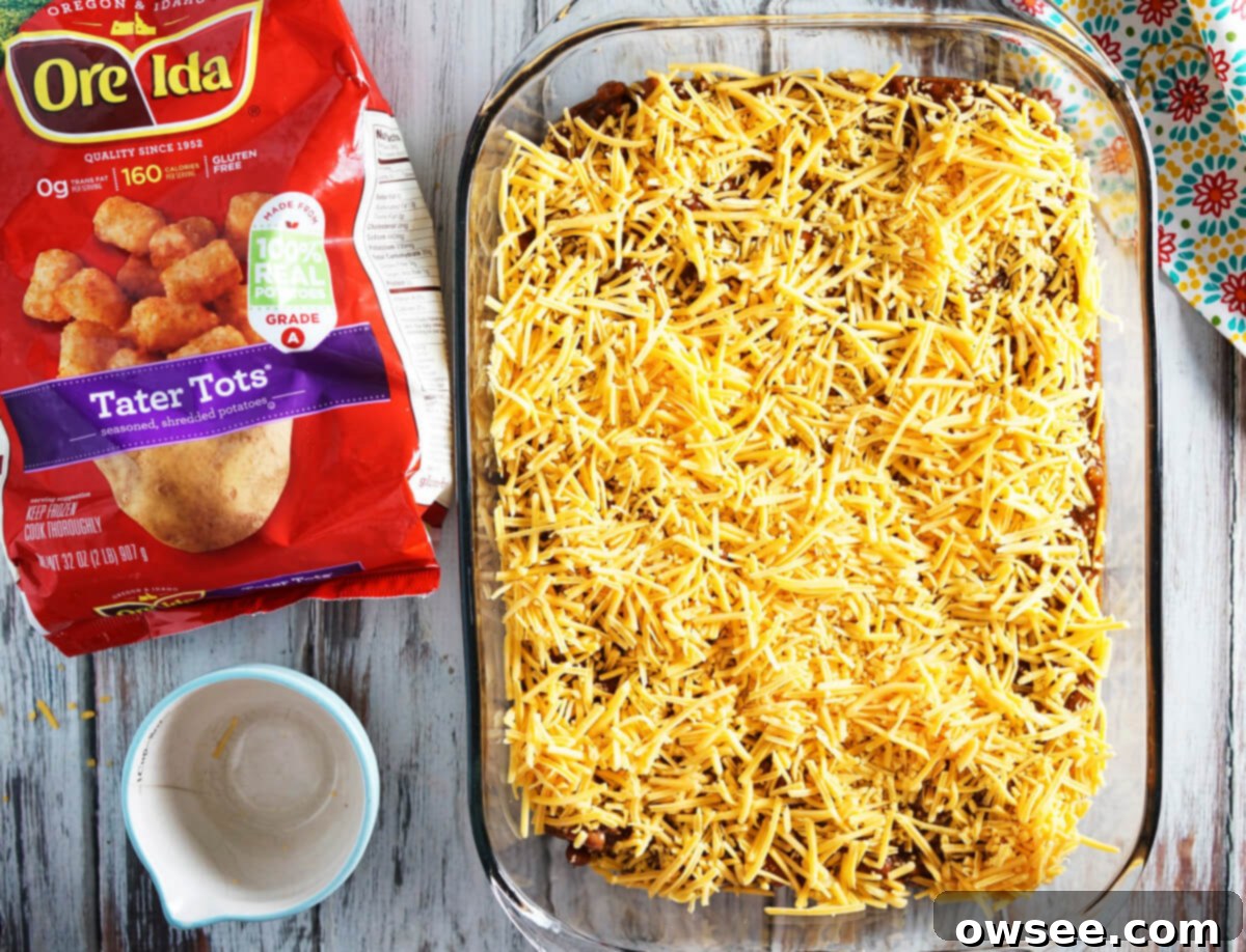 Shredded cheese goes over the top of the chili.