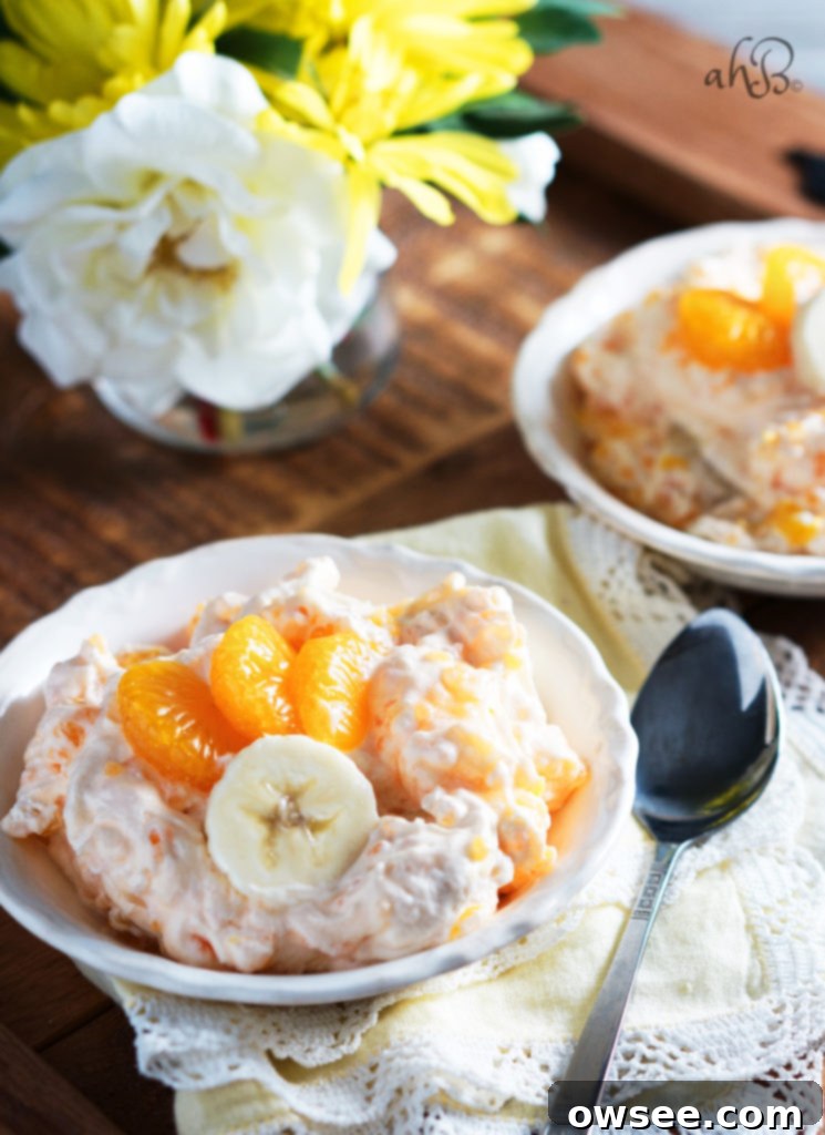 Orange Creamsicle Salad 6 A serving of Orange Dream Salad, highlighting the fresh, bright ingredients.