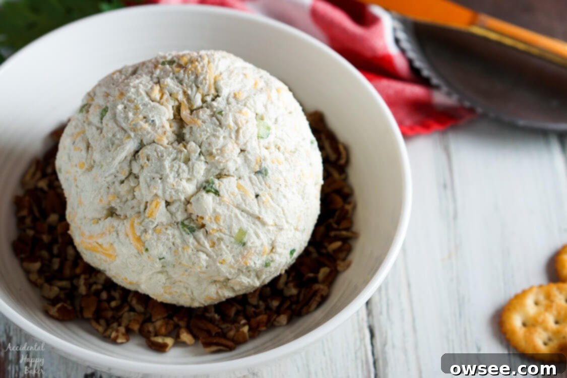 Close-up of the Blue Cheese Cheese Ball with parsley and pecans