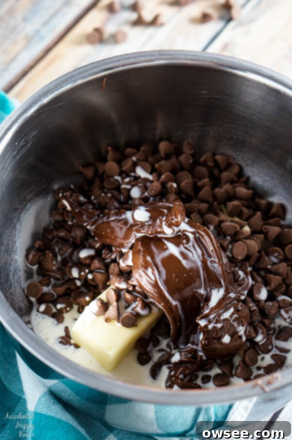 Ingredients for creamy Chocolate Whipped Nutella Frosting, ready to be melted together.