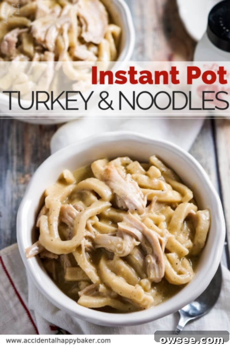 Easy Instant Pot Turkey and Noodles 7 A collage of Instant Pot Turkey and Noodles images, suitable for Pinterest sharing.