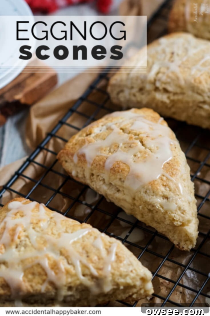Eggnog Scones on a festive background, perfect for a holiday pin