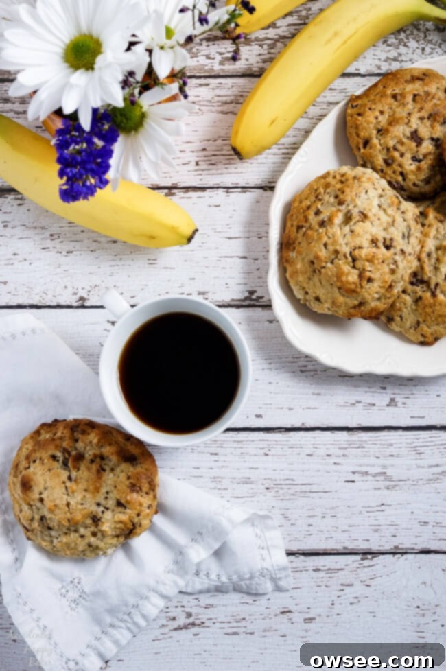 Delicious Banoffee Scones 7 A plate of scones with a cup of coffee.