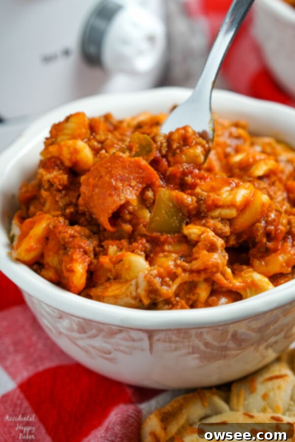 A bowl of Crockpot Pizza Casserole