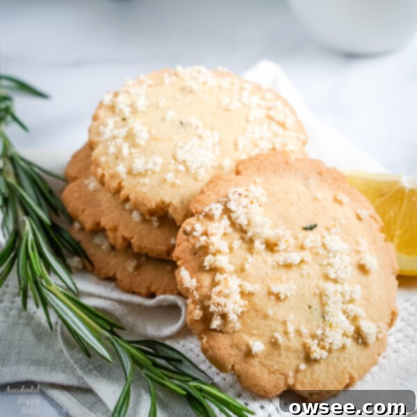 Lemon Rosemary Cookies, simple fresh flavors of lemons and rosemary meld together in these buttery shortbread cookies to make an unassuming cookie with a dynamic flavor combination. #lemon #rosemary #cookies #shortbread #accidentalhappybaker