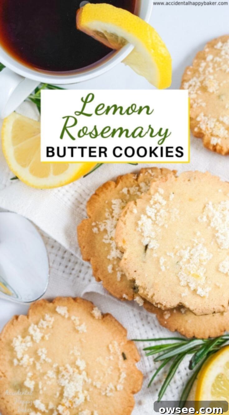 Lemon Rosemary Cookies, simple fresh flavors of lemons and rosemary meld together in these buttery shortbread cookies to make an unassuming cookie with a dynamic flavor combination. #lemon #rosemary #cookies #shortbread #accidentalhappybaker