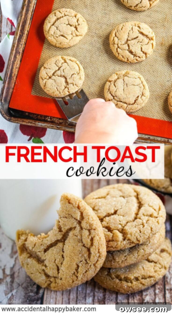 A Pinterest-friendly vertical image showcasing French toast cookies with a text overlay for pinning.