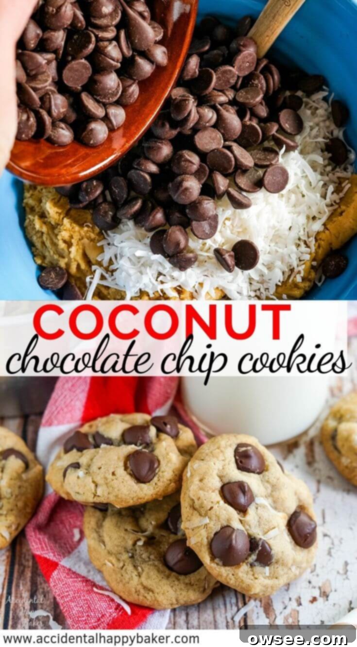 Chewy Coconut Chocolate Chip cookies are the perfect combination between chewy macaroons and classic chocolate chip cookies. #BakeBetterCookies #chocolatechipcookies #coconutchocolatechip #coconutcookies #chewycookies