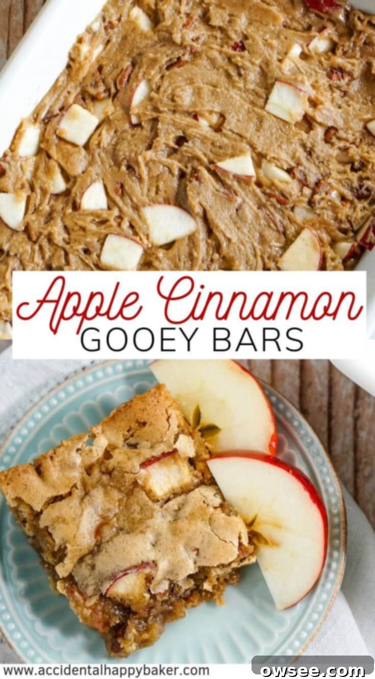 Apple cinnamon bars are part apple blondie and part gooey cinnamon cake. This no fuss recipe yields a dessert with crispy cinnamon brown sugar edges that enfold a gooey apple pecan center. #applecinnamonbars #applebars #accidentalhappybaker