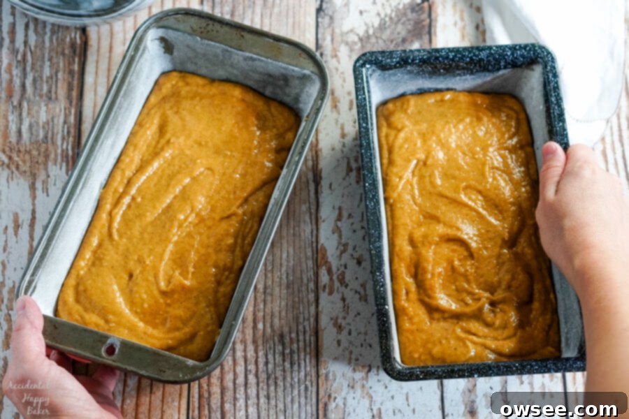Downeast Maine Pumpkin Bread batter in loaf pans