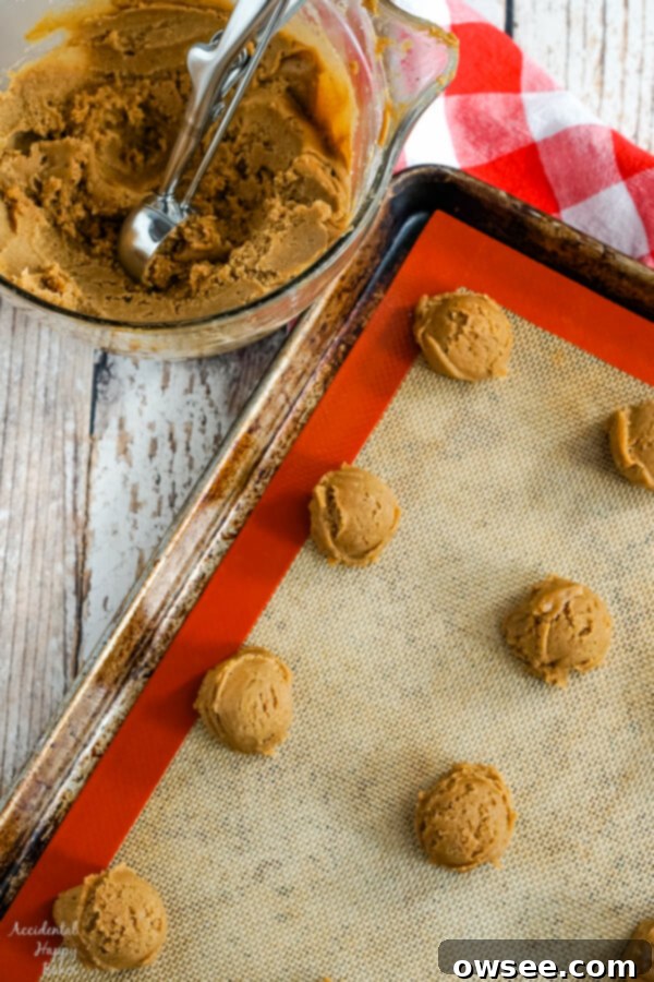 A cookie sheet with mounds of German Gingerbread cookie dough on it. 