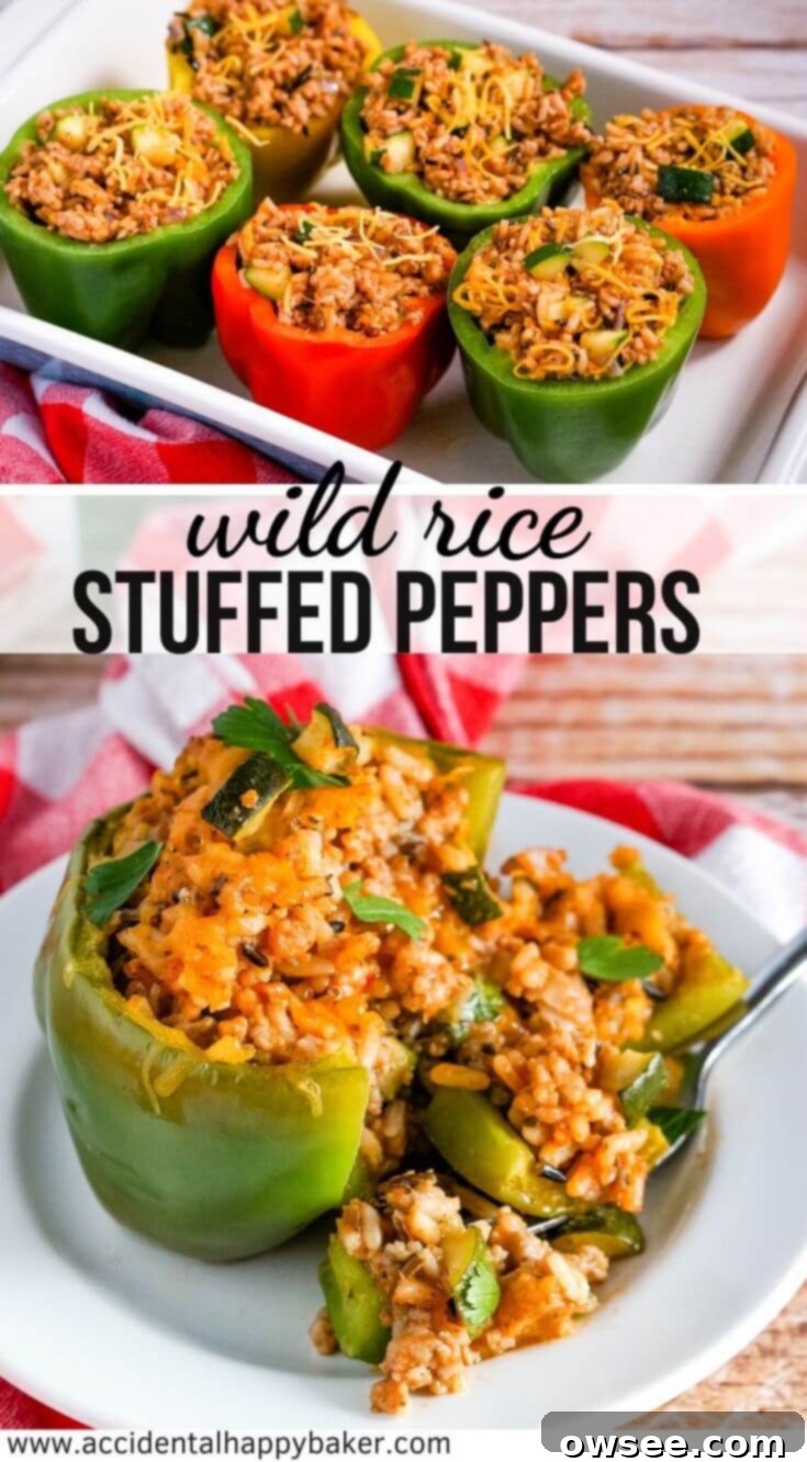 Pin for later: Wild rice stuffed bell peppers, a flavorful main dish with sausage, wild rice, and vegetables, perfect for dinner.