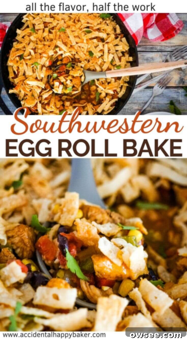 Southwestern Egg Roll Chicken Bake 9 All the taste of Southwestern Egg Rolls with a fraction of the work! This easy main dish casserole is a play on one of my favorite appetizers, the Southwestern Egg Roll.