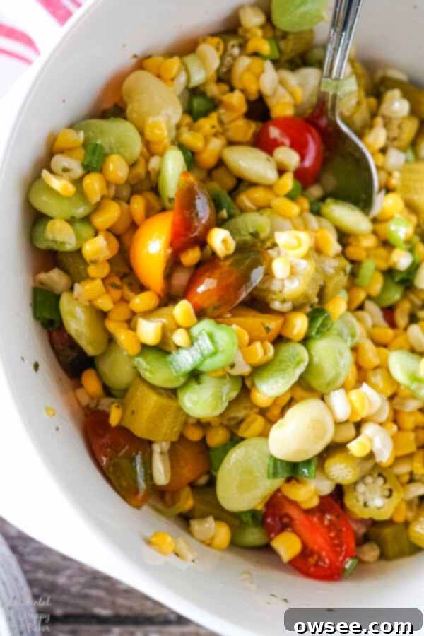 Vibrant Succotash Medley 3 Close-up of fresh corn kernels and lima beans, key ingredients for a delicious succotash salad.