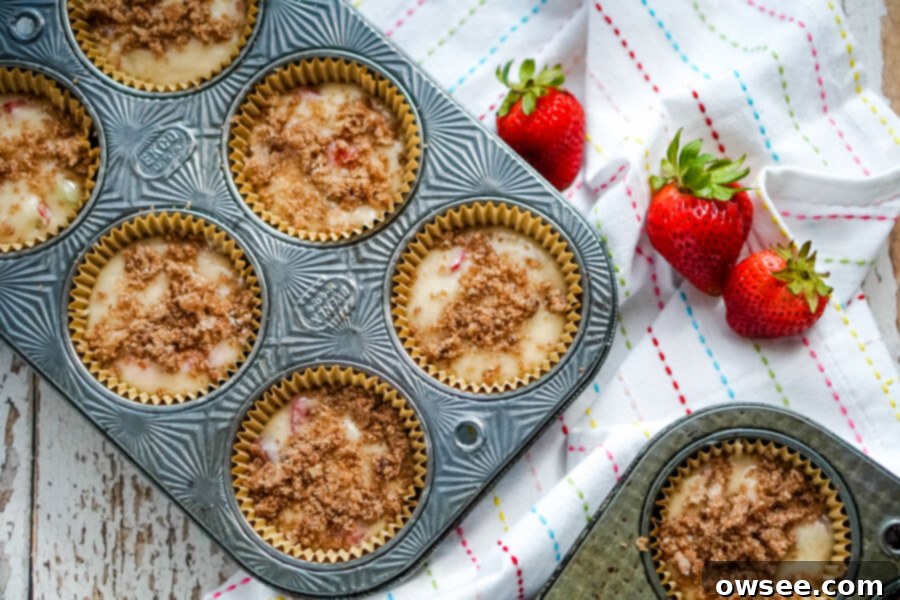Add the struesel topping to the muffins before baking.