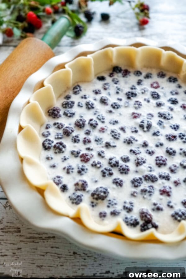 An image of the pie after the filling has been added, but before the pie is baked. 