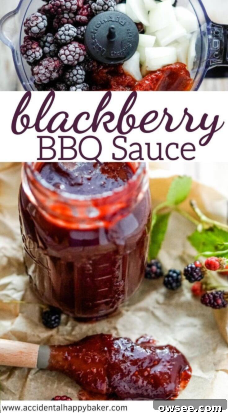 Artisan Blackberry Barbecue Sauce 9 A Pinterest-friendly image of the blackberry bbq sauce jar with a basting brush, ready for saving.