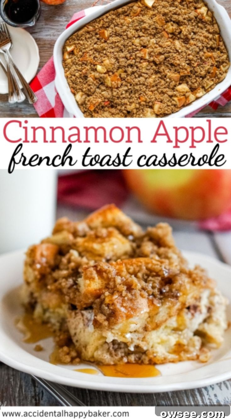 Loaded with baked apples and topped with cinnamon streusel, Cinnamon Apple French Toast Casserole is the perfect easy make ahead breakfast