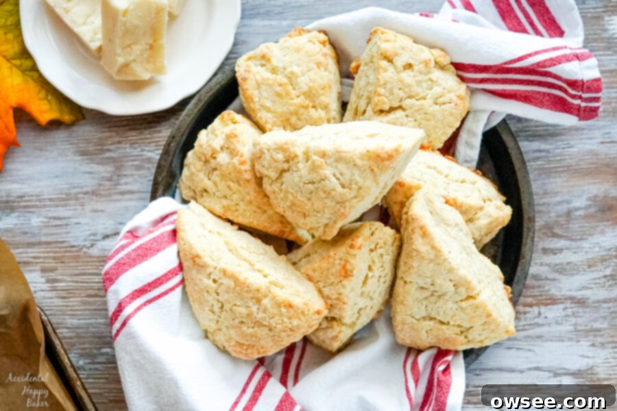 Savory White Cheddar Scones 9 A bowl of fresh white cheddar scones.