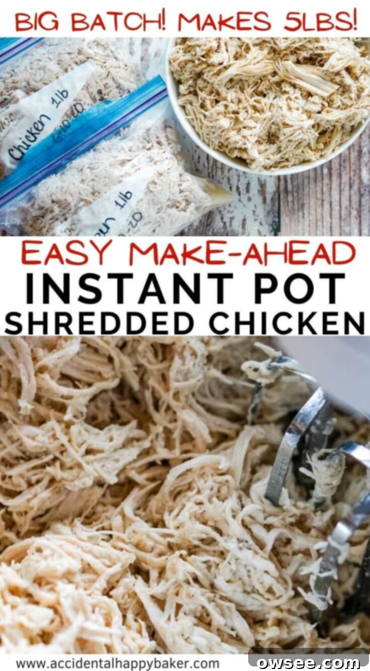 The Ultimate Big Batch Instant Pot Shredded Chicken 11 This Instant Pot Shredded Chicken recipe is such a time saver! Easily make a big batch, 5 pounds, of juicy and tender shredded chicken to use now or freeze for later.