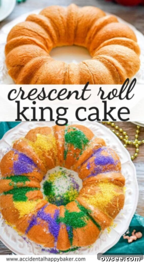 Effortless King Cake Celebration 10 This time saving Crescent Roll King Cake recipe relies on crescent rolls to keep it simple and quick. It has a rich and creamy cinnamon filling that is reminiscent of the inside of a cinnamon roll. It’s baked in a bundt pan, so you don’t have to worry about how the crescent rolls are folded because it will have a pretty and uniform shape.