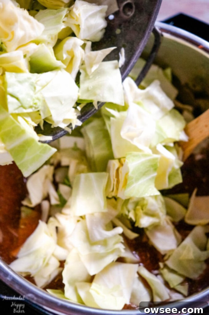 Instant Pot Cabbage Roll Soup with Stove Top Directions 6 And lastly, the cabbage and rice are added to the instant pot.