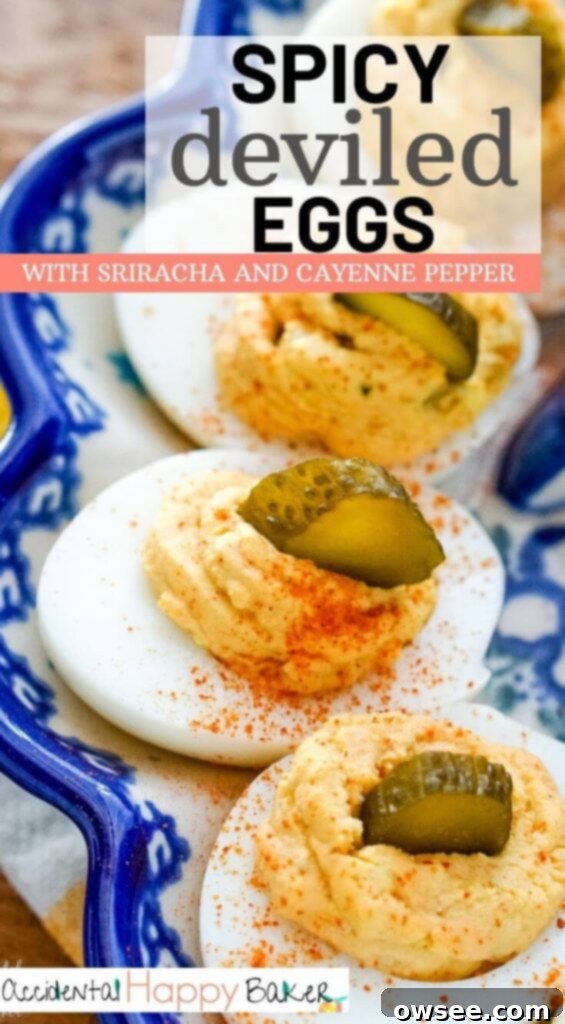 Spicy deviled eggs have a kick of sriracha, a pinch of cayenne, a little mustard and relish for a deviled egg combo that brings the heat. 