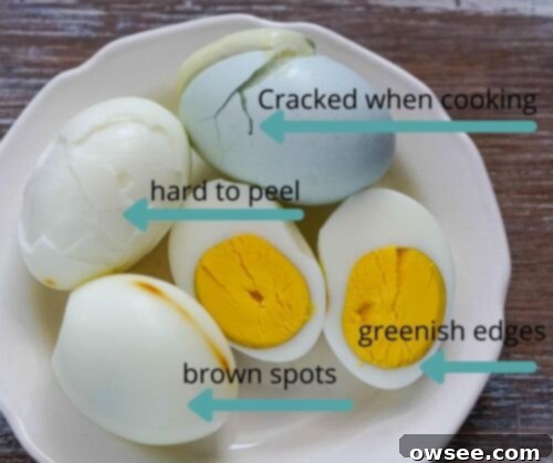 Achieve Perfect Hard Boiled Eggs Every Time 9 A graphic illustrating common hard boiled egg problems and solutions.