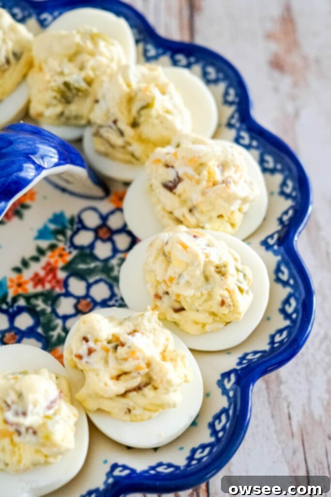 A close up image of the jalapeno popper deviled egg filling. 